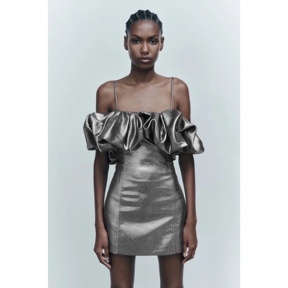 Zara Metallic Voluminous Mini Dress